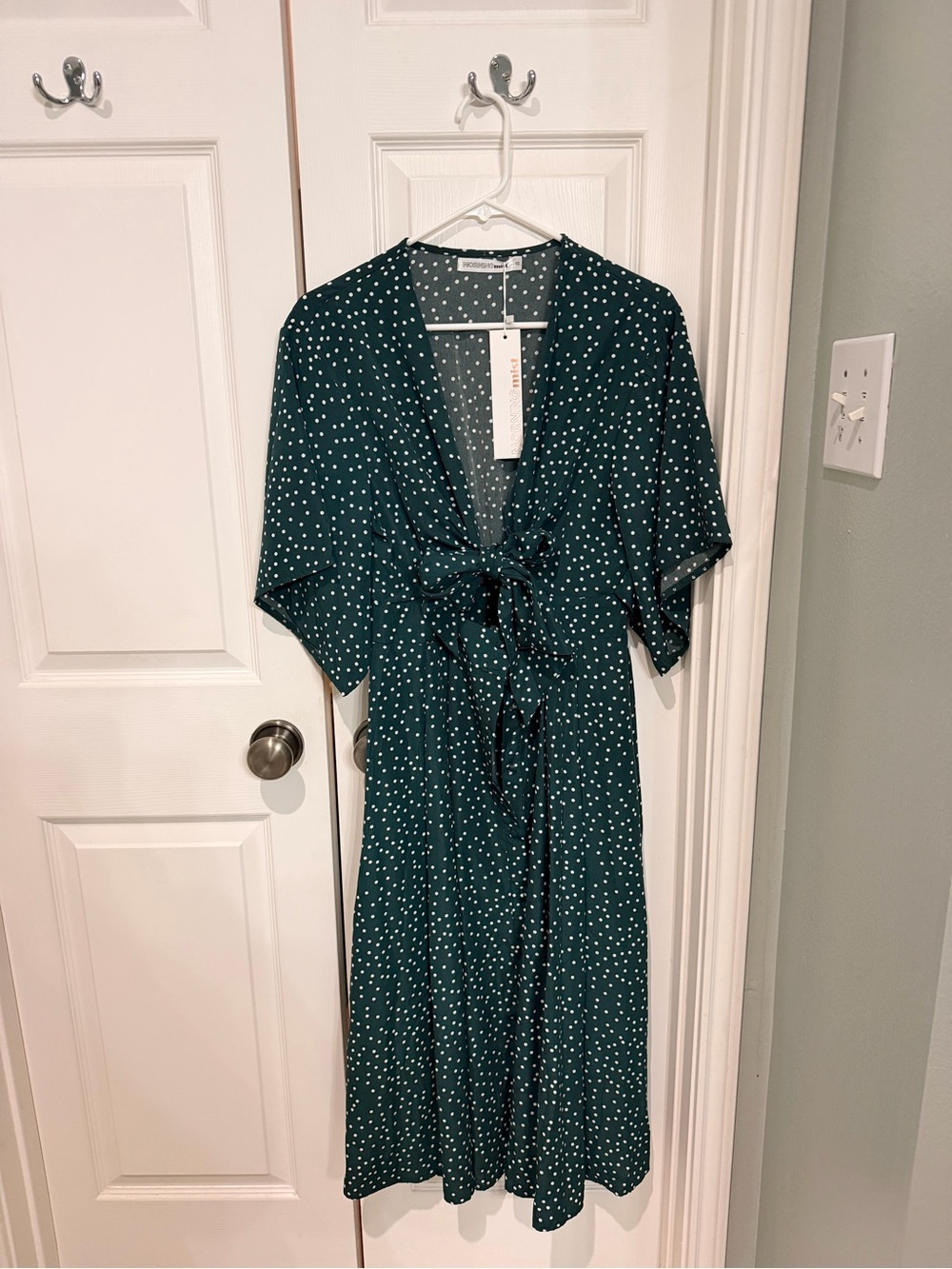 Morning Mist Green Polka Dot Tie-Front Mini Dress